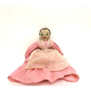 Antique 1920s Cloth Doll, Pink Dress, 14", Old Style, Female, Figure, Soft